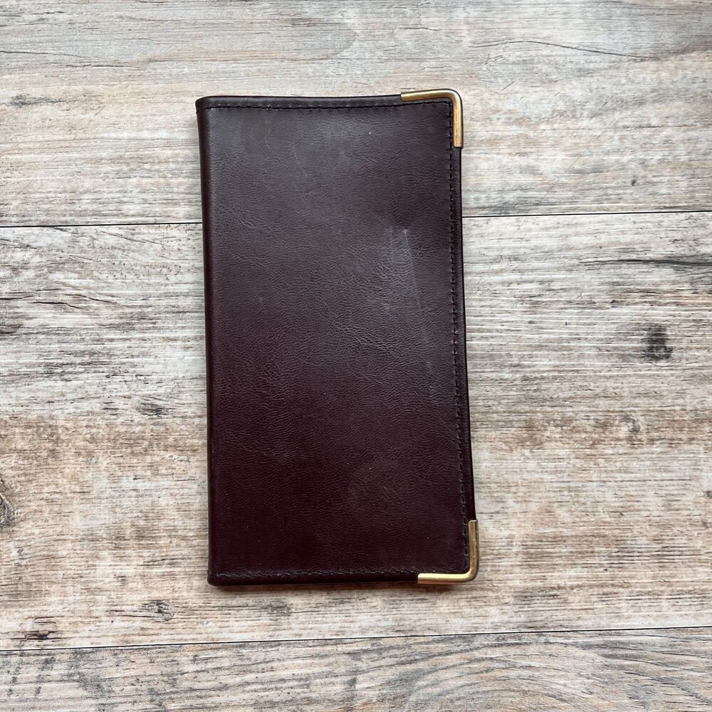 Vintage Hazel Azteca Brown Leather Wallet Gold Corners Slim Case Card Holder